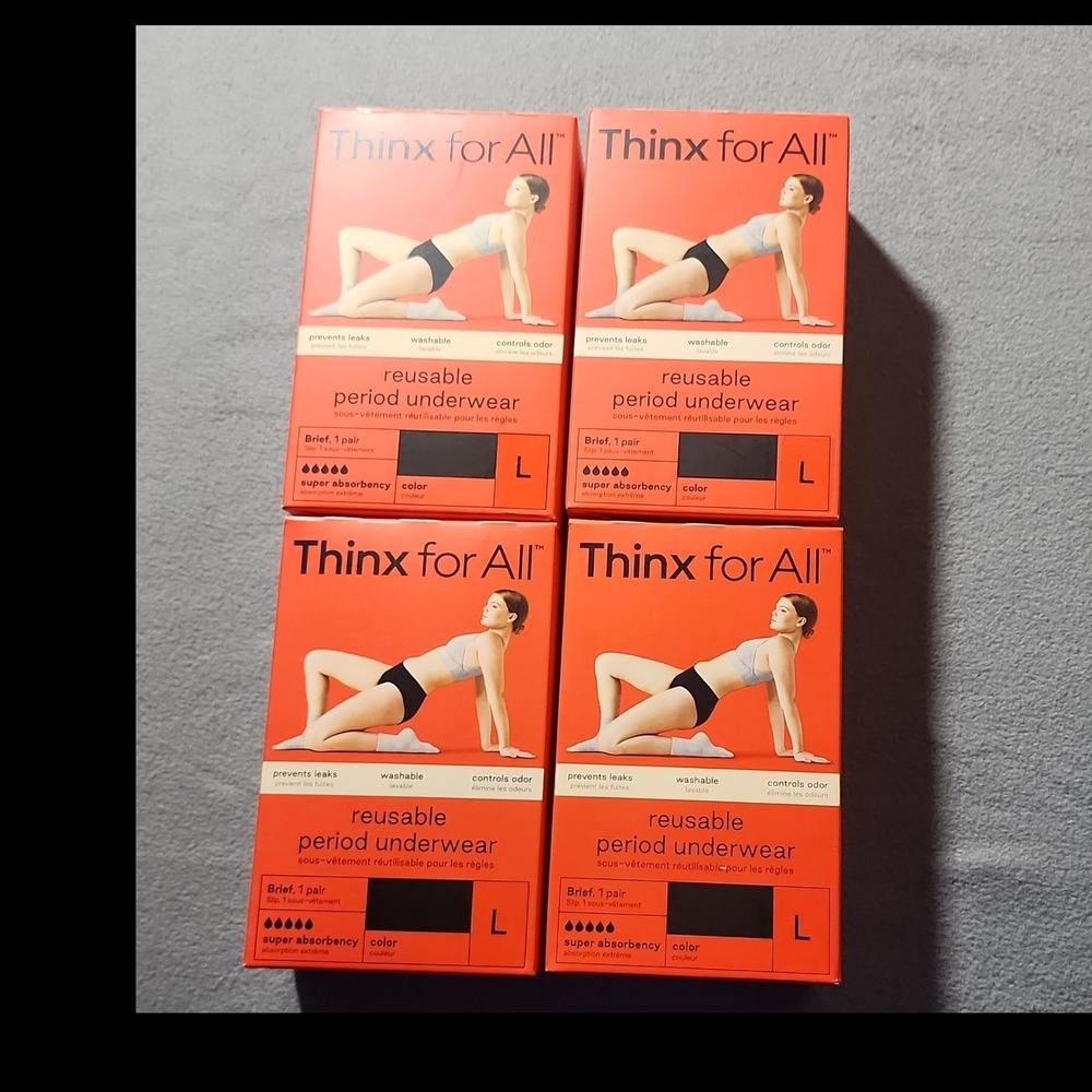 Thinx for All Reusable Period Underwear Brief L Black 4 Pack Super Absorbency